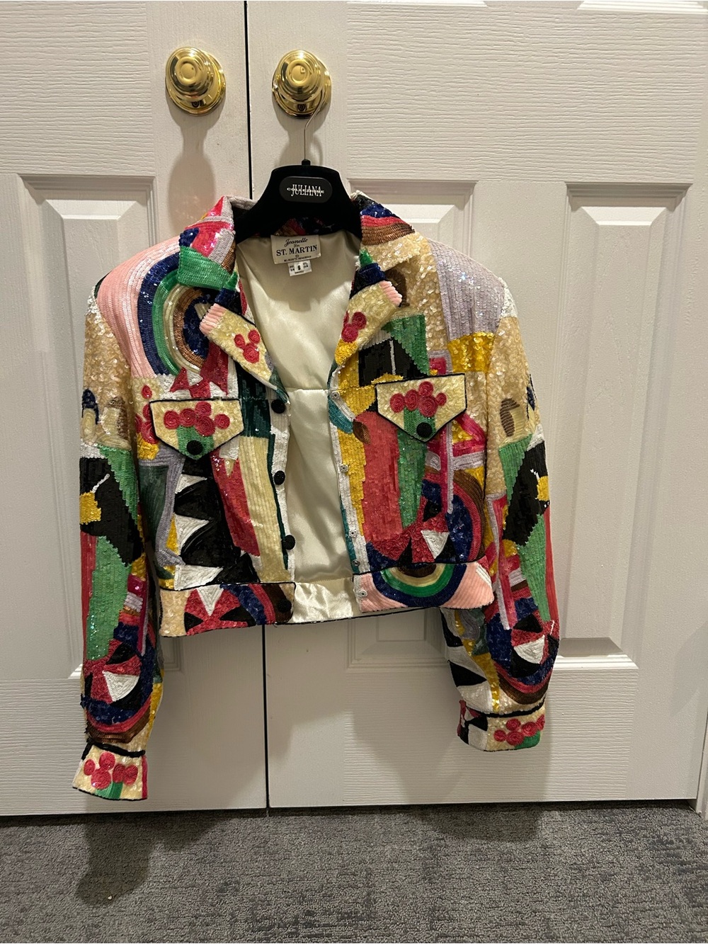 Vintage Jeanette kastenberg for Saint Martin Multicolor Sequin Cropped Jacket
